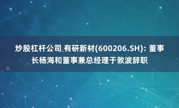 炒股杠杆公司 有研新材(600206.SH): 董事长杨海和董事兼总经理于敦波辞职