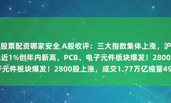 股票配资哪家安全 A股收评：三大指数集体上涨，沪指涨0.12创业板指涨近1%创年内新高，PCB、电子元件板块爆发！2800股上涨，成交1.77万亿缩量493亿