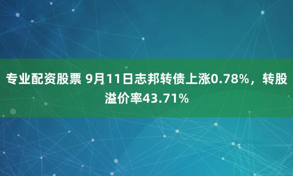 专业配资股票 9月11日志邦转债上涨0.78%，转股溢价率43.71%